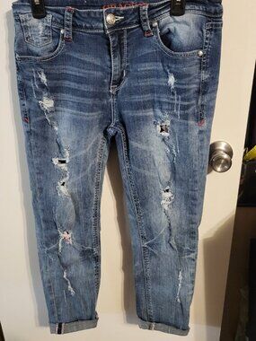 GRACE IN LA DISTRESSED EASY FIT CROPPED JEANS SIZE 29